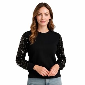 Sioni Milano Black Sequin Sleeve Crew Neck Sweater Women’s XS Party Glamour